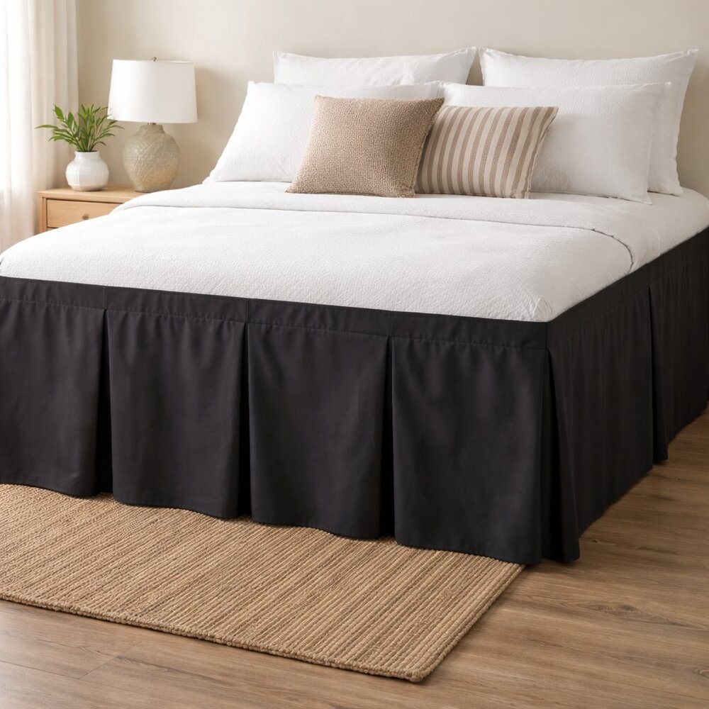 Noble Excellence Black Cotton Pleated King Bedskirt